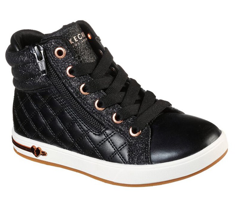 Skechers Flickor Svarta/Rosa Guld Snörskor - Shoutouts - Quilted Squad - Sverige (RTIOF-6241)